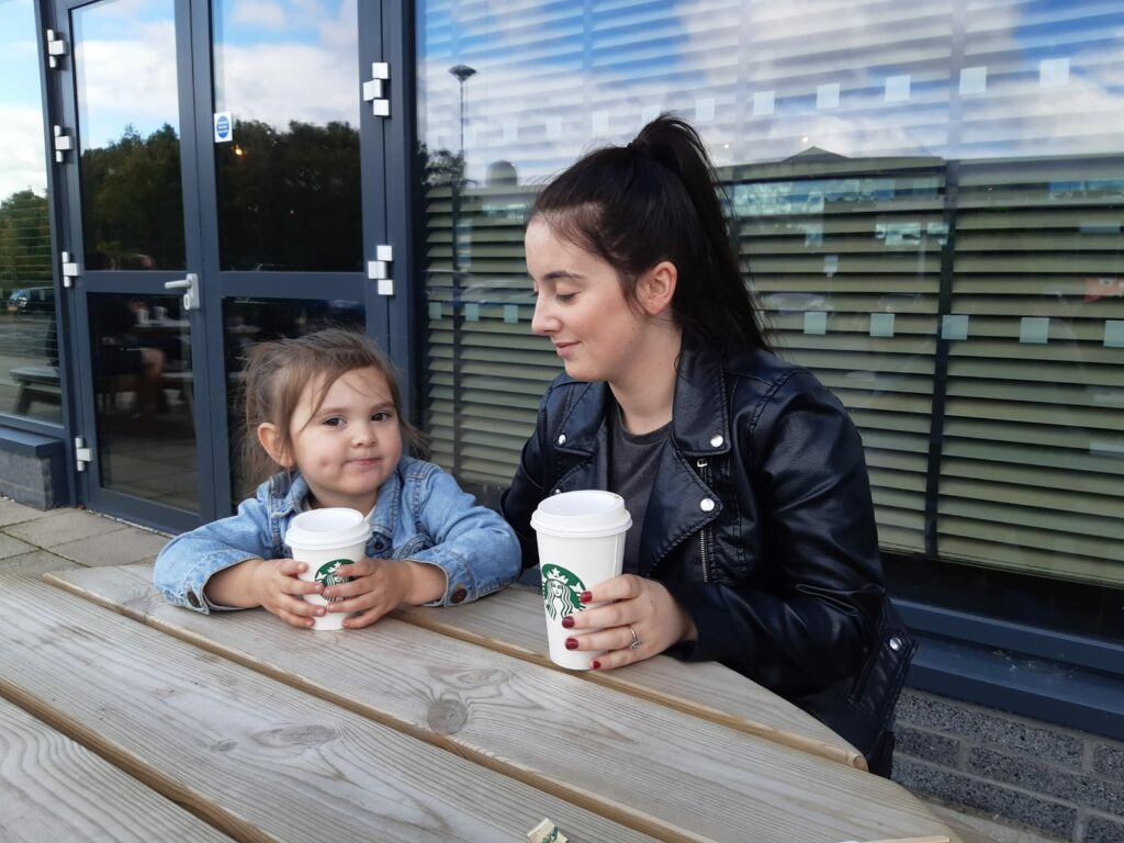 Gracie and Robyn enjoy a hot chocolate with Kelly-Ann